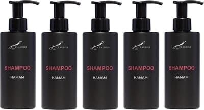 Shampoo Hamam 300 ml - met pomp - zwarte fles - set van 5 stuks - voordeelverpakking - haarverzorging
