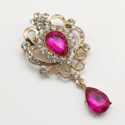 Vintage Geïnspireerde Broche met Afneembare Strass & Multicolor Edelstenen – Rozerood