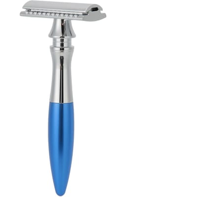 Rasoir manuel à double tranchant pour homme, style rétro, en acier inoxydable, bleu bleu