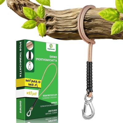 Bevestigingskoord Schommel - Ophangtouw Polyester - Schommel Ophangen - Roestvrijstalen Haken - 100 cm - Natuurlijk