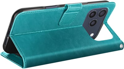 Mayaxess, Hoesje geschikt voor iPhone 17 Pro - Wallet Case met Koord & Stand, Petrolblauw