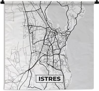 Wandkleed - Wanddoek - Stadskaart - Plattegrond - Kaart - Frankrijk - Istres - Zwart wit - 180x180 cm - Wandtapijt