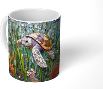 Mok - Koffiemok - Schildpad - Zeewier - Mozaïek - Mokken - 350 ML - Beker - Koffiemokken - Theemok