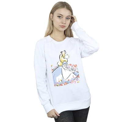 Disney Dames/Dames Alice In Wonderland Schets Bloemen Sweatshirt (Wit)