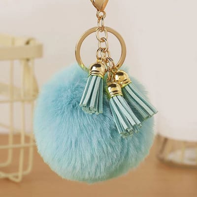 DW4Trading Pompom Sleutelhanger - Fluffy - Bolletje - Lichtblauw/Mintgroen