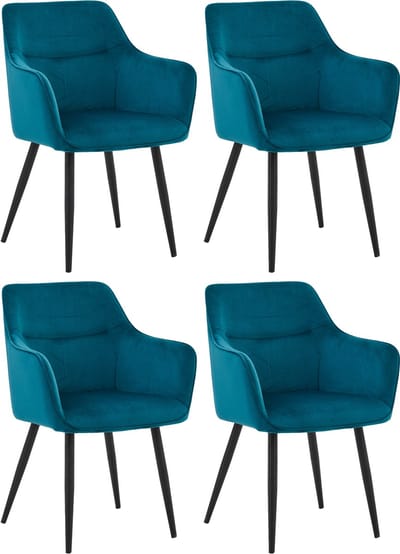 Colenis® - City Eetkamerstoel - Set Van 4 - Petrol - Velvet - Industrieel - Stoel - Design - Armleuningen