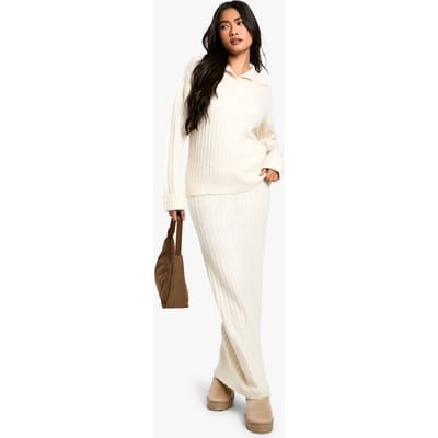 boohoo Dames Zacht gebreide dikke ribbelkraag detail trui en maxirokset | Ecru | Maat: Small