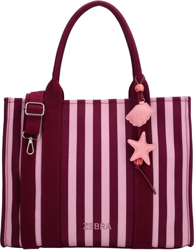 Zebra Trends Mira Shopper - Schoudertas - Handtas - Ritsvakken - Telefoonvak - Bagcharm - Achterritsvak - Dames - Schouderband - Streeppatroon - Tote Bag - Dames Tas - Bordeaux rood