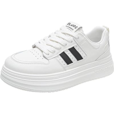 Chaussures Blanches en Cuir pour Enfants Printemps et Été Nouveaux Chaussures de Planche à Semelles Épaisses Rehaussantes Étudiants Polyvalentes Décontractées Chaussures de Sport Femmes 40 white