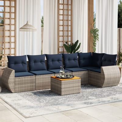 vidaXL - 7-delige - tuinbankset - met - kussens, - grijs - polyrotan