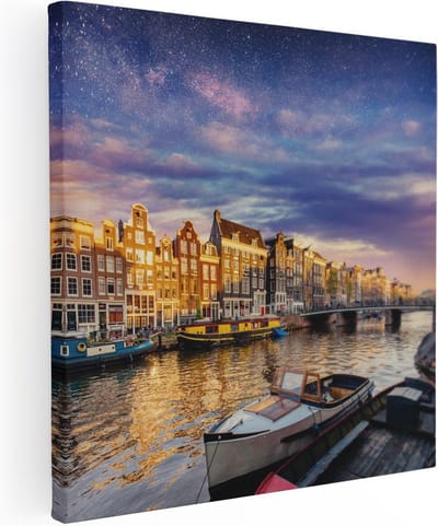 Artaza Canvas Schilderij Amsterdam - 80x80 cm - Wanddecoratie Grachten - Muurdecoratie Skyline - Schilderijen Op Canvas