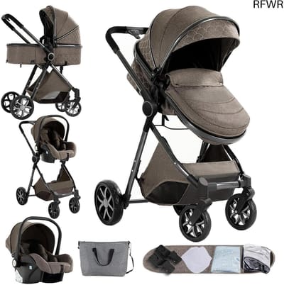 RFWR® 3-in-1 Kinderwagen | Opvouwbare Combi-kinderwagen voor Pasgeborenen | Hoge Zichtpositie | Meerdere Instellingen
