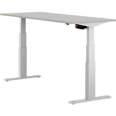 Schäfer Shop Select ERGO-T bureau, elektrisch in hoogte verstelbaar, rechthoekig, T-voet, B 1600 x D 800 x H 640-1300 mm, aluminium lichtgrijs/wit