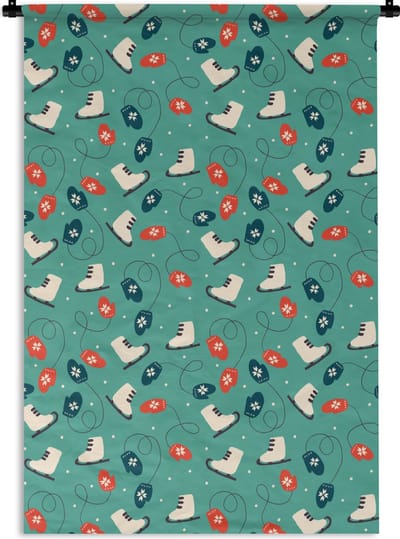Wandkleed - Wanddoek - Schaatsen - Winter - Patronen - 120x180 cm - Wandtapijt