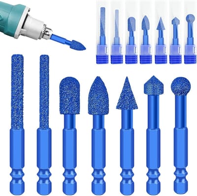 7-delige diamant slijper bit set voor metaalbewerking, houtbewerking, keramiek en glasbewerking met 1/4 inch as voor graveren, polijsten en boren