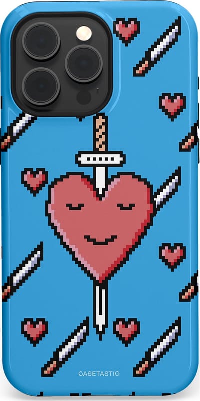 Casetastic hoesje geschikt voor Apple iPhone 15 Pro Max - MagSafe - Dubbellaagse bescherming - Zwaard saga - Fashion Case - Lichtblauw Zwart Koraal