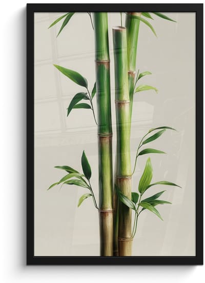 Poster in lijst - Fotolijst 40x60 cm - Posters - Bamboestengels - Sierlijk - Groen - Posterlijst zwart - Decoratie - Wanddecoratie woonkamer - Muurdecoratie slaapkamer