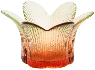 Dekoratief | Theelichthouder bloem, groen/oranje, glas, 10x10x6cm | A255545