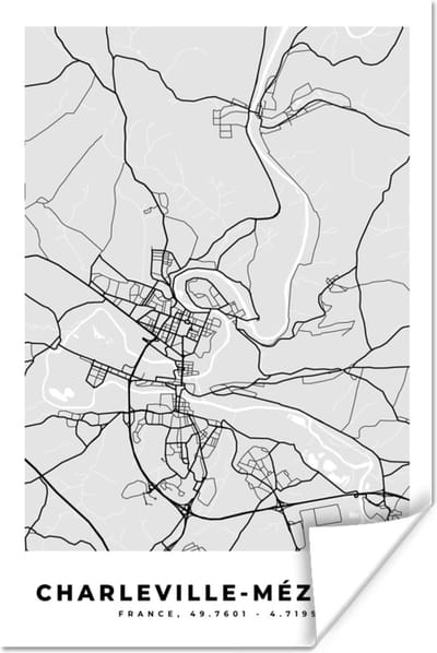 Poster Stadskaart – Frankrijk – Kaart – Charleville-Mézières – Plattegrond - 120x180 cm XXL