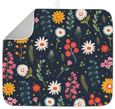 Boho Bloemenpatroon Druipmat voor Aanrecht 40x45cm - Absorberend, Antislip en Sneldrogend