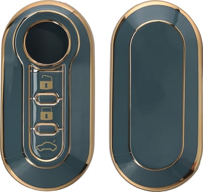 kwmobile autosleutel hoesje geschikt voor Fiat Lancia 3-knops inklapbare autosleutel hoes - TPU autosleutel behuizing - Beschermende auto sleutel case - Sleuteletui in blauw / goud