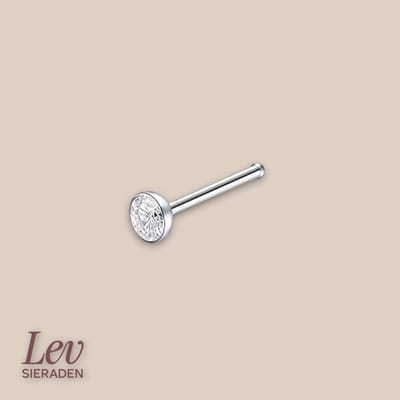 Lev Sieraden - Titanium Stud Piercing - 0.8x7mm - Zilver met steen - 2mm Swaroski steen - Neus knopje - Rond