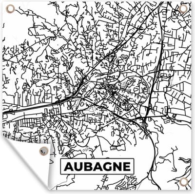 Tuin poster Aubagne - Kaart - Stadskaart - Frankrijk - Plattegrond - Zwart wit - 200x200 cm - Tuindoek
