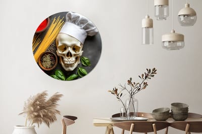 WallCircle - Wandcirkel - Muurcirkel - Skelet - Kruiden - Eten - Schedel - Kok - Aluminium - Dibond - 90x90 cm - Binnen en Buiten