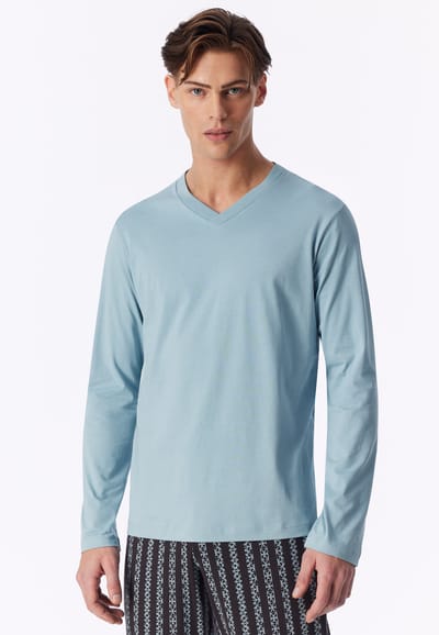 Shirt met lange mouwen en v-hals, ijsblauw - Mix+ Relax 48