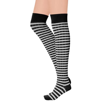 Apollo - Over kniekousen met strepen - Zwart-wit - Maat 36/41 - Kniekousen - Kniekousen carnaval - Kniekousen dames - Party - Feestartikelen
