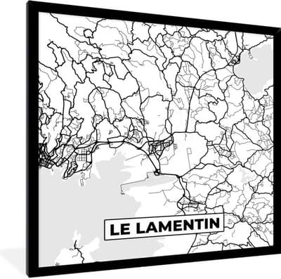 Fotolijst incl. Poster Zwart Wit- Stadskaart - Plattegrond - Le Lamentin - Kaart - Frankrijk - Zwart wit - 40x40 cm - Posterlijst