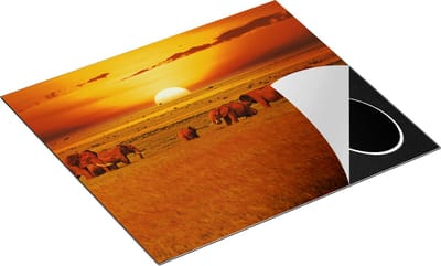 Chefcare Inductie Beschermer Olifanten in het Wild - Zonsondergang - 60x50 cm - Afdekplaat Inductie - Kookplaat Beschermer - Inductie Mat