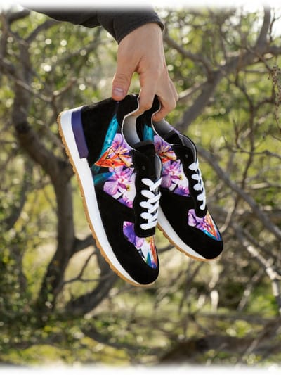 Inkkas Caladium dames sneaker – comfortabele kleurrijke sneaker met tropische print – groen/turquoise/oranje/paars, maat 37