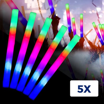 5x Led Foam Sticks - Multicolor Led - Lange Brandduur - Neon Party Sticks - Verjaardag Feest Versiering - Bruiloft Huwelijk - Lichtstaaf - Lampjes Kerst - Glow in The Dark