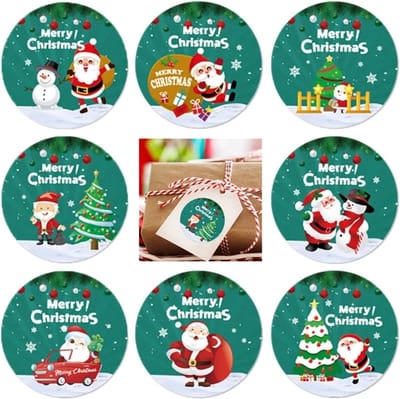 Kerst stickers rond "MERRY CHRISTMAS" ● 50 stuks ● Multiplaza - 8 soorten - promoten bedrijf - groet - bedankje - Webshop - pakket - post - kado