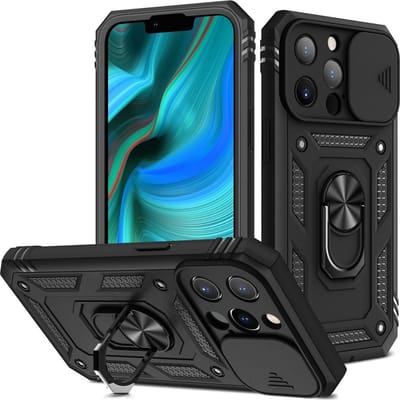 Coverup Hoesje - Geschikt voor iPhone 13 Pro Hoesje - Coverup Ring Kickstand Back Cover met Camera Shield - Zwart