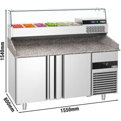 GGM Gastro Pizzakühltisch PREMIUM - 1550x800mm - mit 2 Türen - inkl. Kühlaufsatzvitrine - 6x GN 1/3