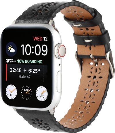 Strap-it Leren band met patroon - Geschikt voor Apple Watch bandje - Series 1/2/3/4/5/6/7/8/9/10/11/SE/SE2/SE3 - Zwart - Luxe band leer uitgesneden patroon - iWatch bandje maat: 38 / 40 / 41 / 42mm