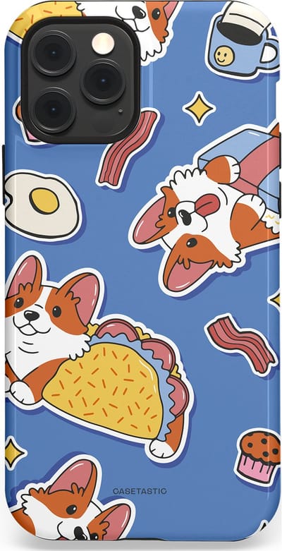 Casetastic Hoesje Geschikt voor Apple iPhone 12/12 Pro Magsafe - Stijlvolle Beschermende Duo-layer Case - Corgi en Snacks