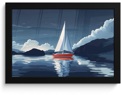 Poster in lijst - Fotolijst 30x20 cm - Posters - Zeilboot - Donkere bergen - Stilte - Posterlijst zwart - Decoratie - Wanddecoratie woonkamer - Muurdecoratie slaapkamer