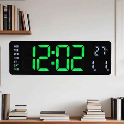 Digitale LED Wandklok Groen 39 cm – Grote Display Klok met Afstandsbediening en Dubbel Alarm