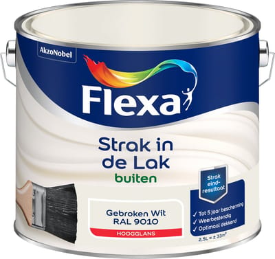 Flexa - Strak In De Lak Buitenlak Hoogglans - Gebroken Wit / Ral 9010 - 2,5 L