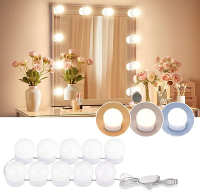 Hollywood Spiegellampen - Spiegelverlichting - Voorzien van 10 dimbare lampen - 3 lichtstanden - Zelfklevende - Instelbare kleur en helderheid - Make-up verlichting - Kaptafel lampen - Badkamerverlichtingsset - voor kaptafel, badkamer, slaapkamer