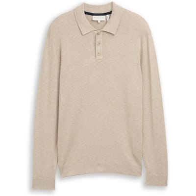 Tom Tailor - Polo Lange mouw - Heren - XL - Beige - Viscose - 1050852