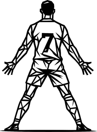 Voetballer SUI celebration – nummer 7 Madrid – line-art wanddecoratie – klein 25×18,4 cm – zwart – sport – wandbord