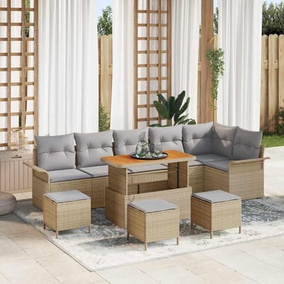 vidaXL - Tuinbank - Set - 10 - st - 9-Aantal - zitplaatsen - Beige - en - Lichtgrijs