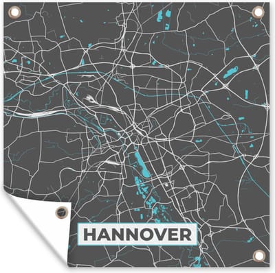 Tuin poster Blauw – Duitsland – Plattegrond – Stadskaart – Kaart – Hannover - 200x200 cm - Tuindoek