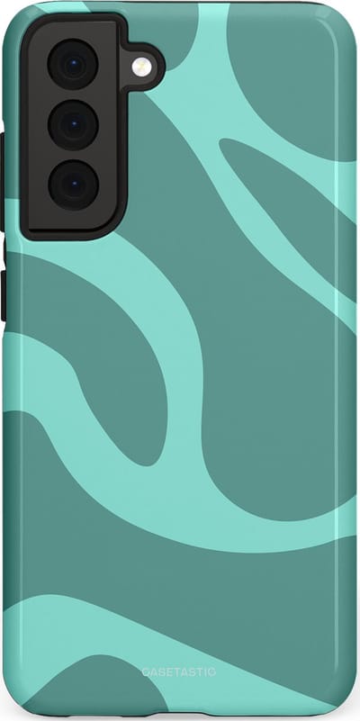 Casetastic Hoesje Geschikt voor Samsung S21 FE - Stijlvolle Beschermende Duo-layer Case - Aqua Golven