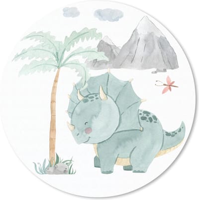 Muismat rond 20x20 cm - Mousepad Kinderkamer - Boom - Dinosaurus - Jongen - Meisje - Kinderen - Ronde muismatten