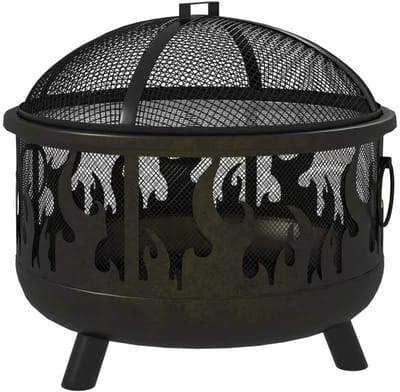 Buiten Vuurkorf Vuurschaal Barbecue Met afneembaar grillrooster vonkenscherm en pook Stevig duurzaam metalen frame Driepoot stabiele ondersteuning 2-in-1 Buitenverwarming en BBQ ontwerp Geschikt voor tuinfeest patio 61,5x61,5x52cm Zwart